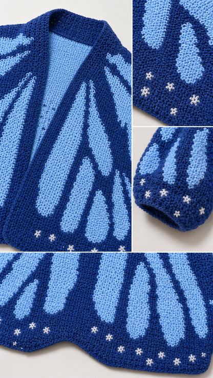 Detailed close-up shot of chunky knit texture and floral embroidery accents